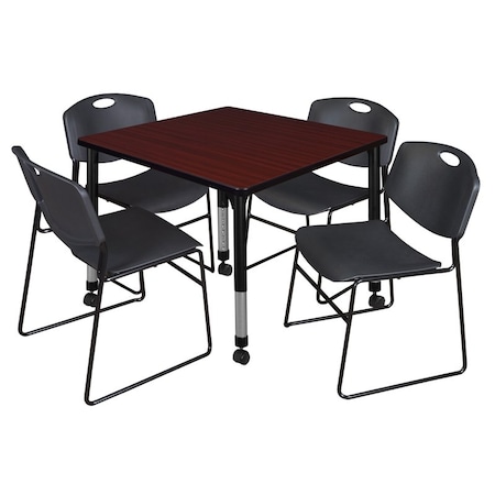Regency Tables > Height Adjustable > Square Mobile Table & Chair Sets, 42 W, 42 L, 23-34 H, Mahogany TB4242MHAPCBK44BK